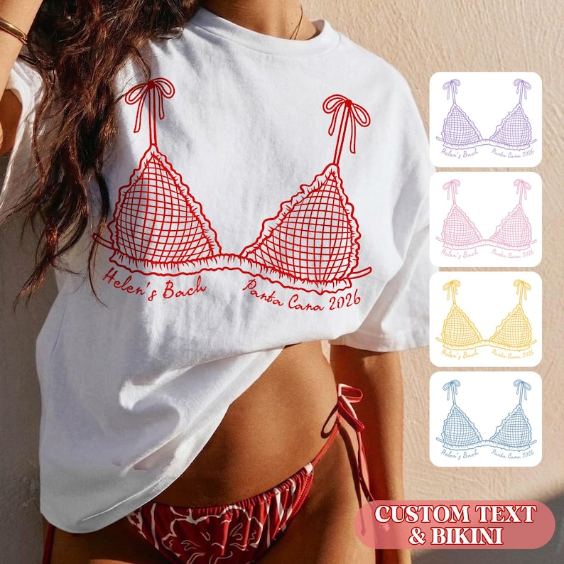 Personalized Bikini Bachelorette Shirt, Custom Beach Bach Party Shirt, Coastal Bachelorette Shirt, Bridal Party Shower Gift, Bachelor Shirt