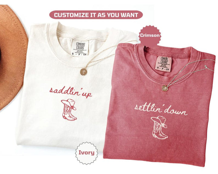 Saddlin Up Settlin Down Bachelorette Shirts Western Bride Bach Party Matching Cowgirl Last Rodeo Bridal Weekend Tee Cowgirl Bridal Party