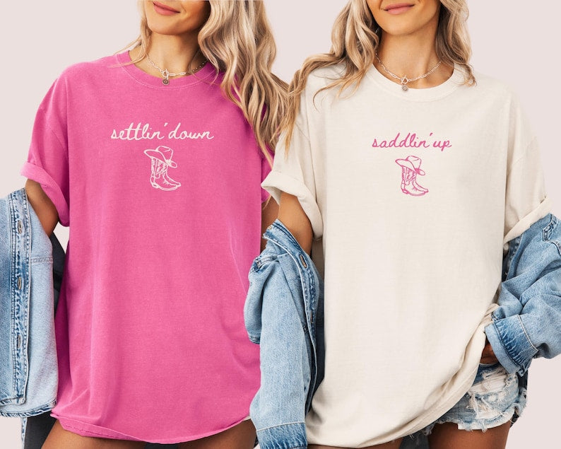 Saddlin Up Settlin Down Bachelorette Shirts Western Bride Bach Party Matching Cowgirl Last Rodeo Bridal Weekend Tee Cowgirl Bridal Party