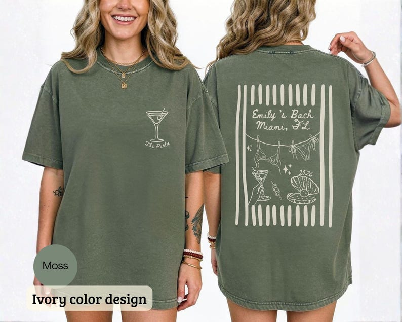 Custom Beach Bachelorette Comfort Colors Shirt, Coastal Bride Trip Tee, Bikini Shell Cocktail Party Shirt