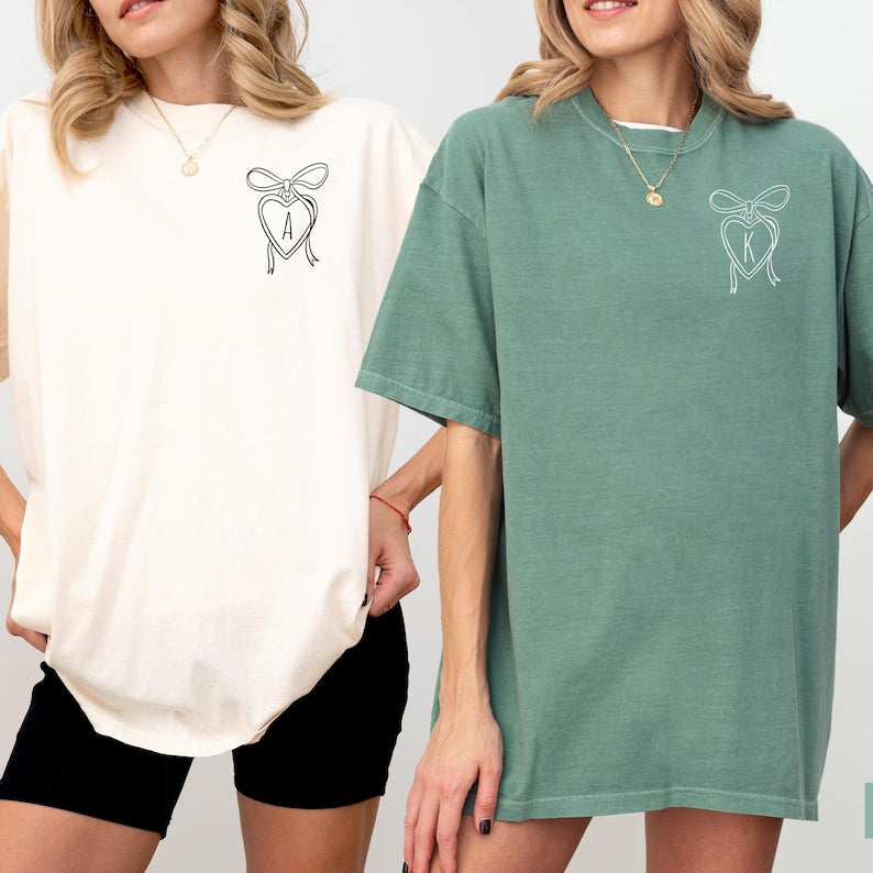 Bachelorette Party Bow Shirt, Personalized Initial Bride Tribe Tee, Coquette Bridal Crew Gift, Comfort Colors® Bach Weekend Gift Shirt