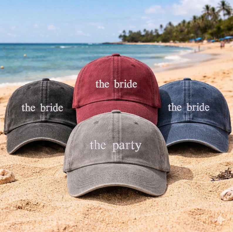 Custom Bride Squad Embroidered Hat, Personalized Bachelorette Party Hats, The Bride Hat, Matching Bridal Shower Hats, Vintage Baseball Hat