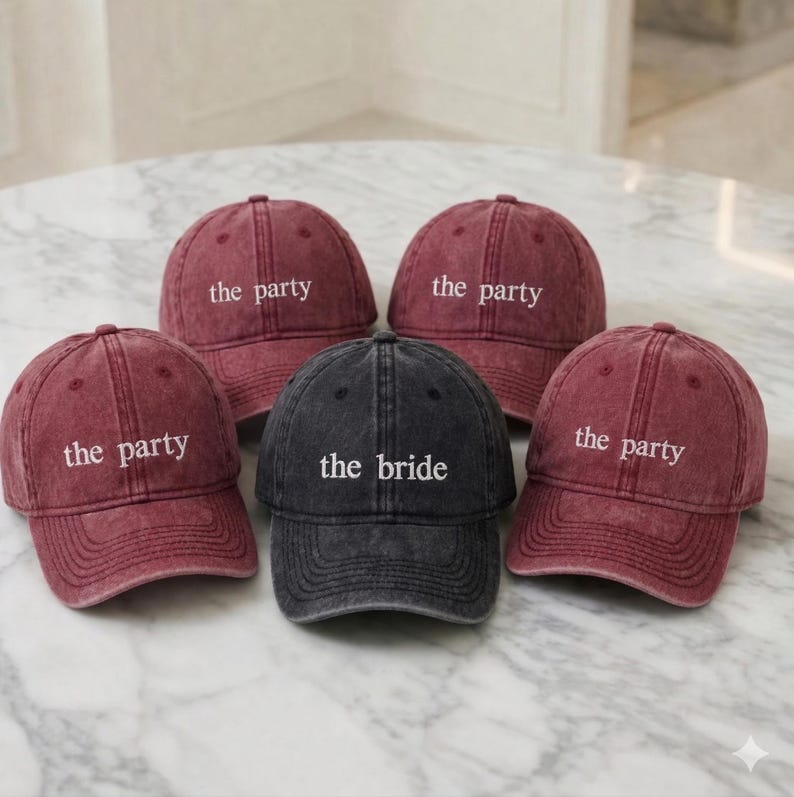 Custom Bride Squad Embroidered Hat, Personalized Bachelorette Party Hats, The Bride Hat, Matching Bridal Shower Hats, Vintage Baseball Hat