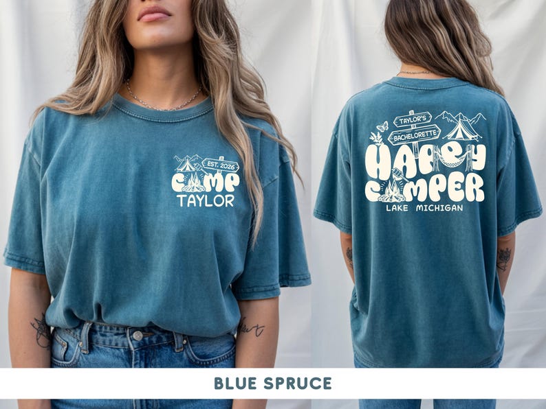 Custom Bachelorette Camp Crew Bridal Shirt Comfort Colors Happy Camper Girls Trip Tee