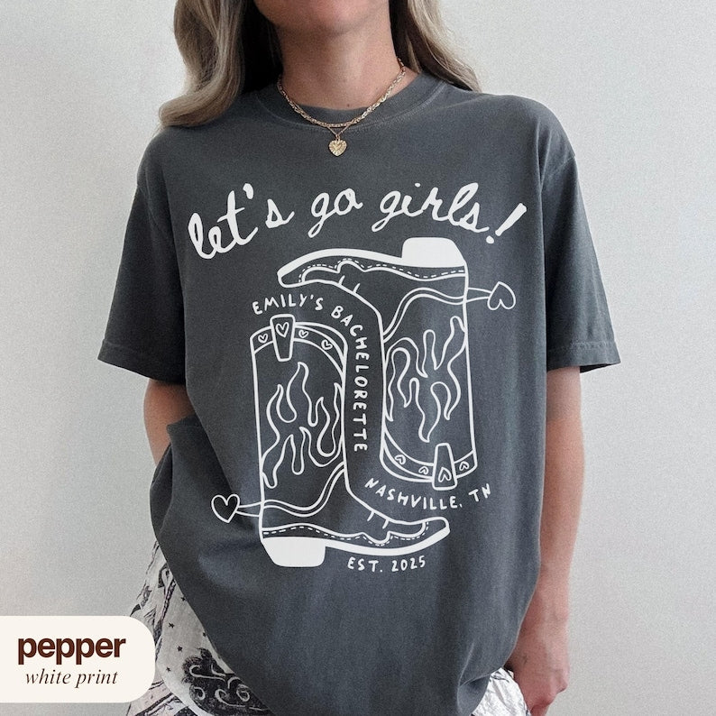 Let's Go Girls Bachelorette Party Shirts, Custom Last Rodeo Bach Comfort Colors Tee, Personalized Cowgirl Western Bach Merch