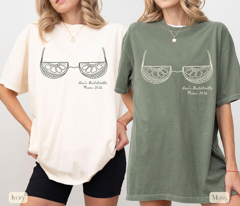 Summer Bachelorette Party Shirts, Orange Main Squeeze Bach, Fresh Off The Market Shirts, Bikini Bachelorette Shirts, Bach Party Tees