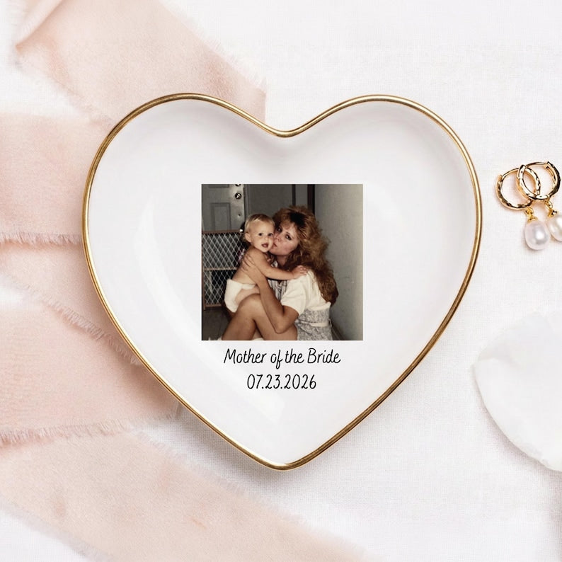 Custom Photo Mother of The Groom Jewelry Dish, Mother of The Bride Jewelry Plate, Jewelry Tray for Mom, Sentimental Wedding Day Gift Mom #P1