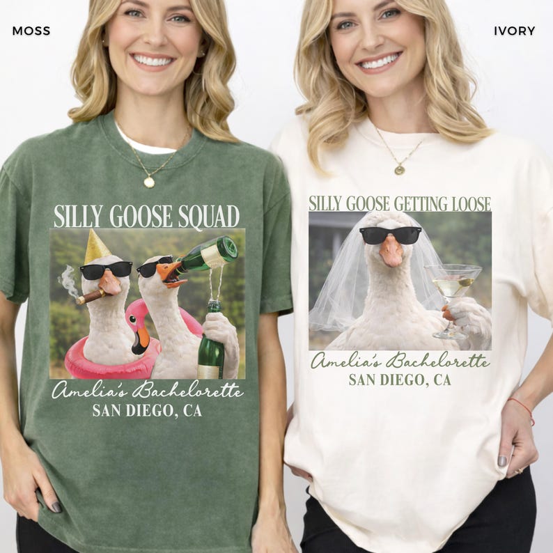 Silly Goose Getting Loose Bachelorette Shirts, Funny Silly Goose Bride Tee, Custom Location Bach Party, Vintage Goose Comfort Colors Gift