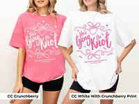 Tying The Knot Bachelorette Shirt Personalized Coquette Bow Bridal Party Tshirt Bow Themed Bridal Shower Outfit for Girly Bachelorette Idea