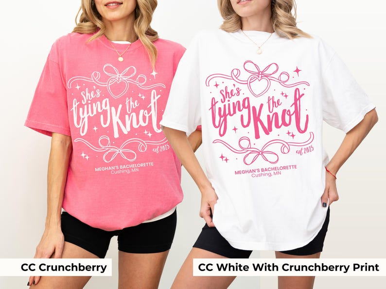 Tying The Knot Bachelorette Shirt Personalized Coquette Bow Bridal Party Tshirt Bow Themed Bridal Shower Outfit for Girly Bachelorette Idea