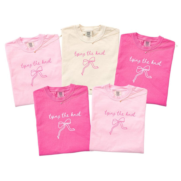 Tying the Knot Coquette Bow Bachelorette Shirts, Pink Bow Bachelorette Shirts, Tying The Knot Pink Bow Shirts