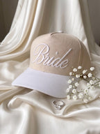 Bride Hat White Beige Embroidered, Bridal Hat, Bachelorette Party Hat, Wedding Gift for Bride, Honeymoon Hat, Future Mrs Cap