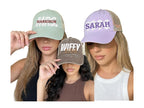 Custom Embroidered Wifey Wedding Date Gift for New Bride To-Be Text Mesh-Back Snapback Ponytail Retro Baseball Cap Vintage Style Trucker Hat