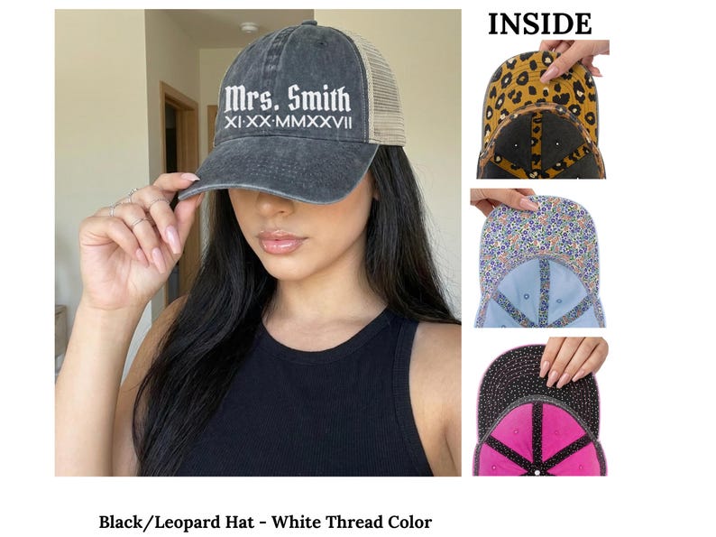 Custom Embroidered Wifey Wedding Date Gift for New Bride To-Be Text Mesh-Back Snapback Ponytail Retro Baseball Cap Vintage Style Trucker Hat