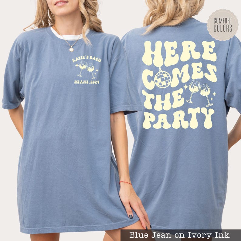 Comfort Colors® Custom Bachelorette Party Shirts - Heres Comes The Bride - Retro Bachelorette Tees - Bridesmaid Gifts - Bridal Party Gifts