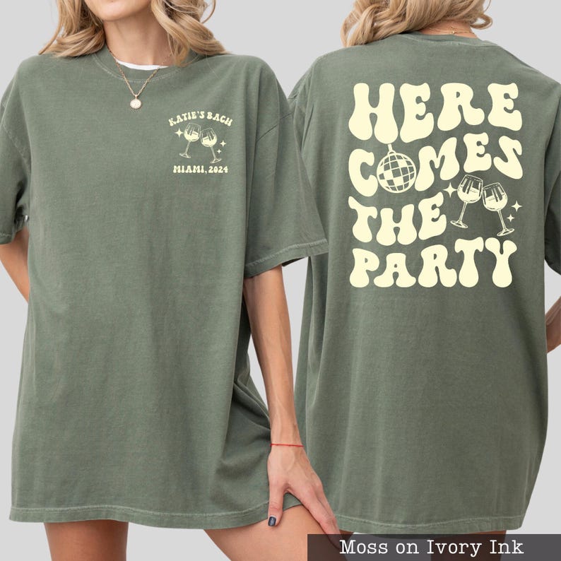 Comfort Colors® Custom Bachelorette Party Shirts - Heres Comes The Bride - Retro Bachelorette Tees - Bridesmaid Gifts - Bridal Party Gifts