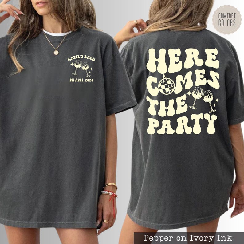 Comfort Colors® Custom Bachelorette Party Shirts - Heres Comes The Bride - Retro Bachelorette Tees - Bridesmaid Gifts - Bridal Party Gifts