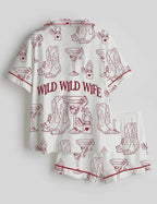 Wild Wild Wife Pajama Set Cowgirl Bachelorette Party Outfit Western Bride Sleepwear Shorts