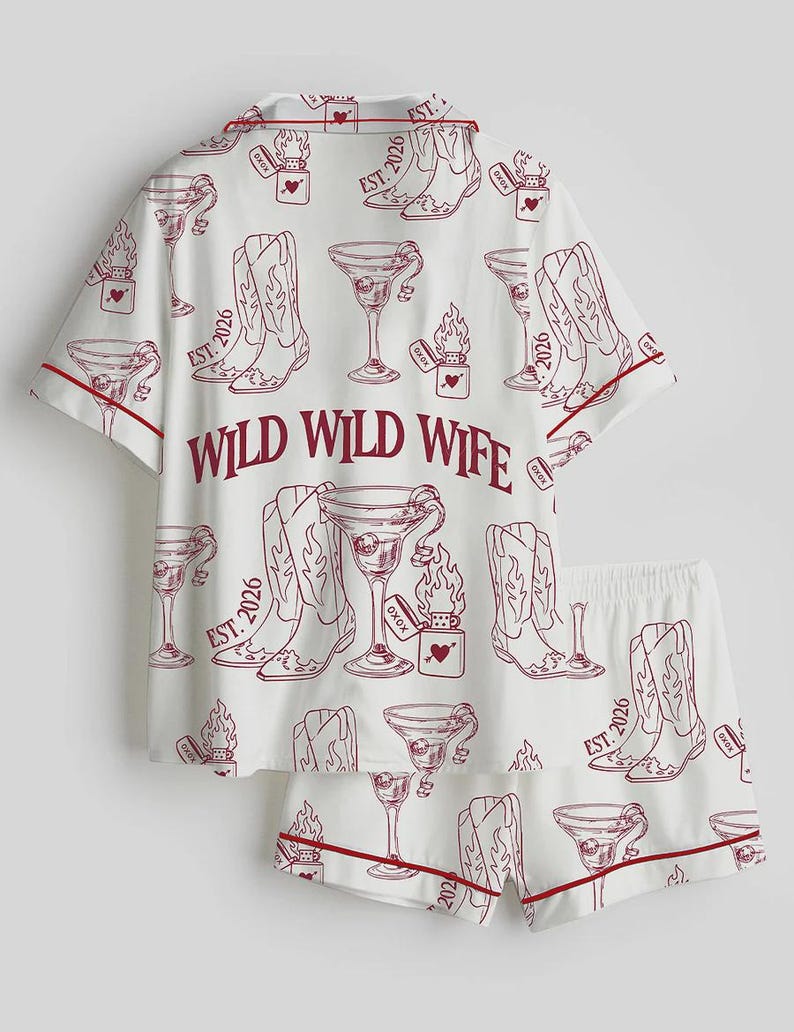 Wild Wild Wife Pajama Set Cowgirl Bachelorette Party Outfit Western Bride Sleepwear Shorts