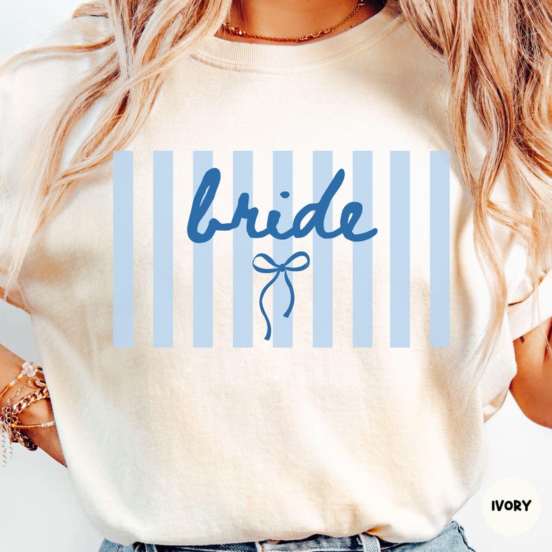 Comfort Colors® Bride Shirt, Engagement Shirt for Bride, Newly Engaged Gift for Her, Stripes Coquette Bow Bride Shirt, Bridal Shower TShirt