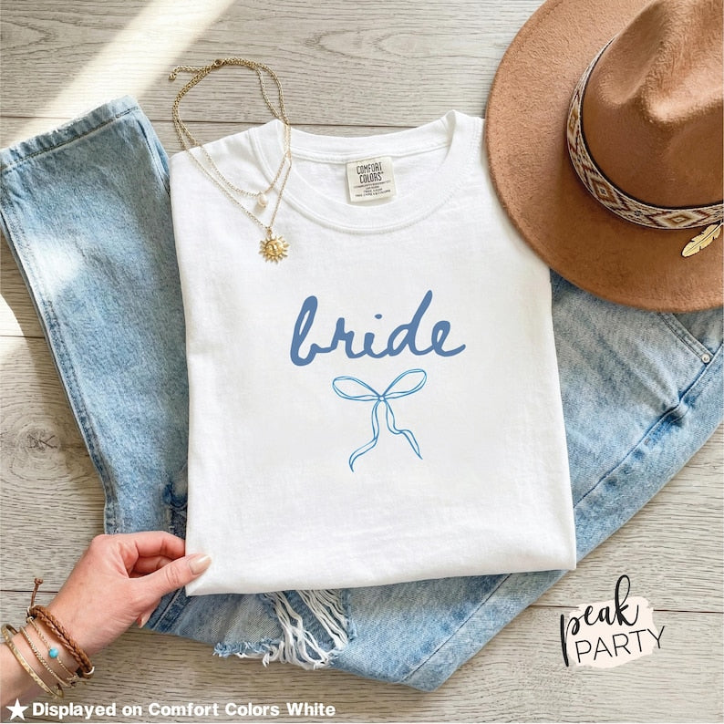 Coquette Bow Bridal Shirt, Bachelorette Outfit for Bride, Wedding Day Tee, Engagement Gift for Bride, Bridal Shower Gift, Bridal Party Shirt