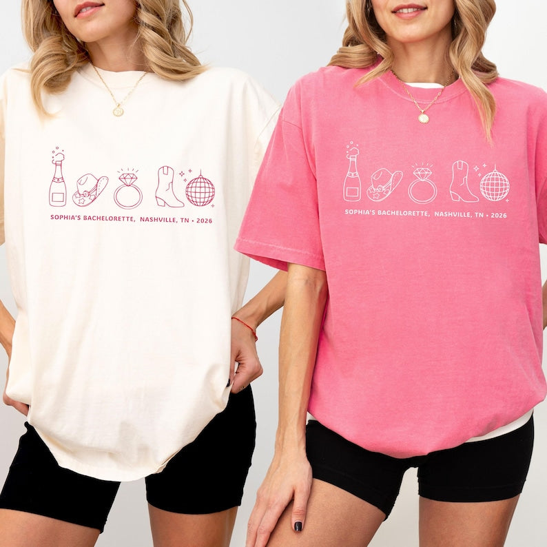 Nashville Bachelorette Shirt, Personalized Bride Trip Tee, Custom Bach Party Shirts, Bridesmaid Matching Gift, Comfort Colors Shirt