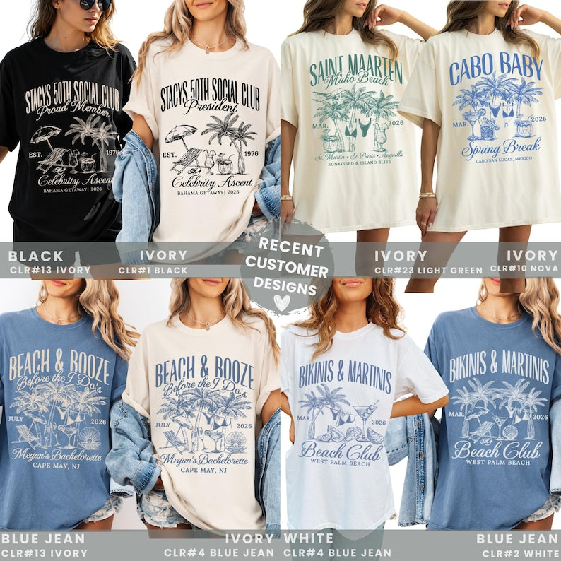Custom Name Social Club Shirt Luxury Bachelorette Merch Coastal Beach Cocktail Tee Disco Cowgirl Bach Party Gifts Matching Mexico Trip Tee