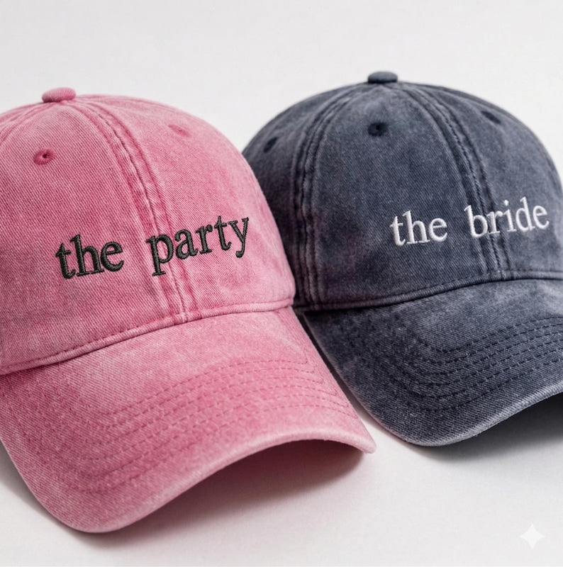 Custom Bride Squad Embroidered Hat, Personalized Bachelorette Party Hats, The Bride Hat, Matching Bridal Shower Hats, Vintage Baseball Hat