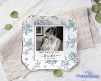 Personalized Mother Of The Bride Jewelry Dish, Custom Toile De Jouy Photo Jewelry Plate, Sentimental Wedding Gift For Mom, Mom Gift