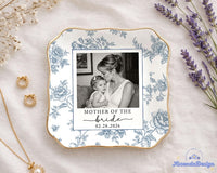 Personalized Mother Of The Bride Jewelry Dish, Custom Toile De Jouy Photo Jewelry Plate, Sentimental Wedding Gift For Mom, Mom Gift