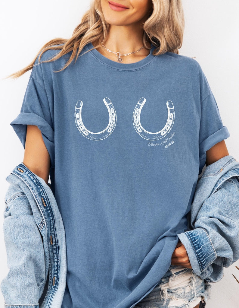 Comfort Colors Horseshoe Bachelorette Shirt, Cowgirl Bride, Last Rodeo, Custom Western Bridal Party Tee, Texas Bach T-Shirt