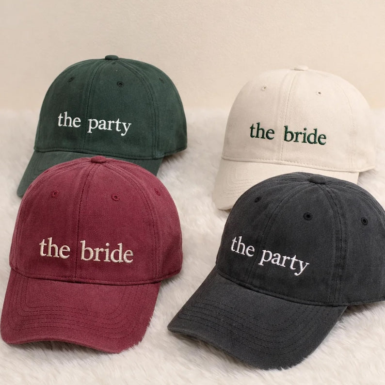 Embroidered The Bride and The Party Caps, Custom Bachelorette Party Hat, Team Bride Vintage Baseball Hat, Bridal Shower Gift, Bach Party Cap