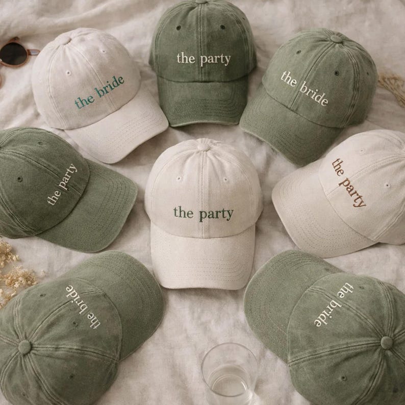 Embroidered The Bride and The Party Caps, Custom Bachelorette Party Hat, Team Bride Vintage Baseball Hat, Bridal Shower Gift, Bach Party Cap