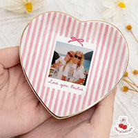 Personalized Bestie Photo Jewelry Dish, Ceramic Trinket Tray for Best Friend, Bestie Striped Ring Dish, Birthday Gifts For Bestie