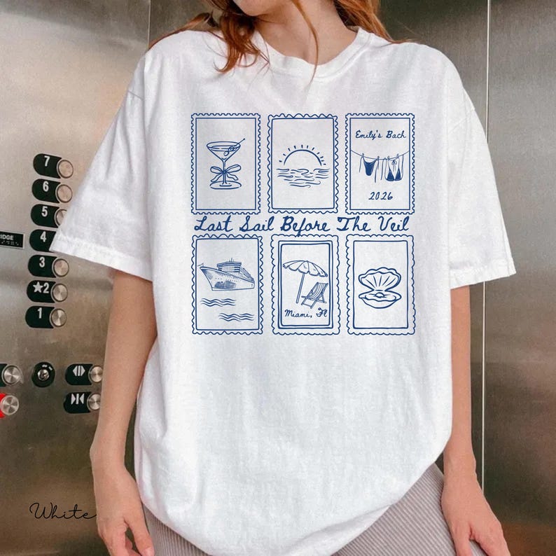 Comfort Colors Last Sail Before The Veil Boat Girls Trip Tee,Custom Bachelorette Cruise Shirts, Personalized Nautical Bach Party, Bikini