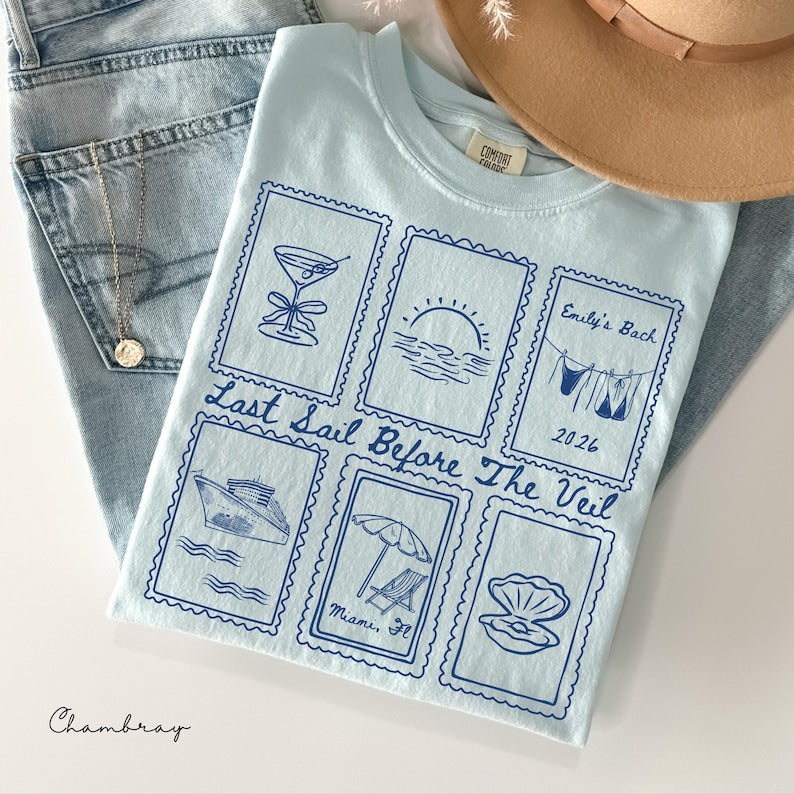 Comfort Colors Last Sail Before The Veil Boat Girls Trip Tee,Custom Bachelorette Cruise Shirts, Personalized Nautical Bach Party, Bikini