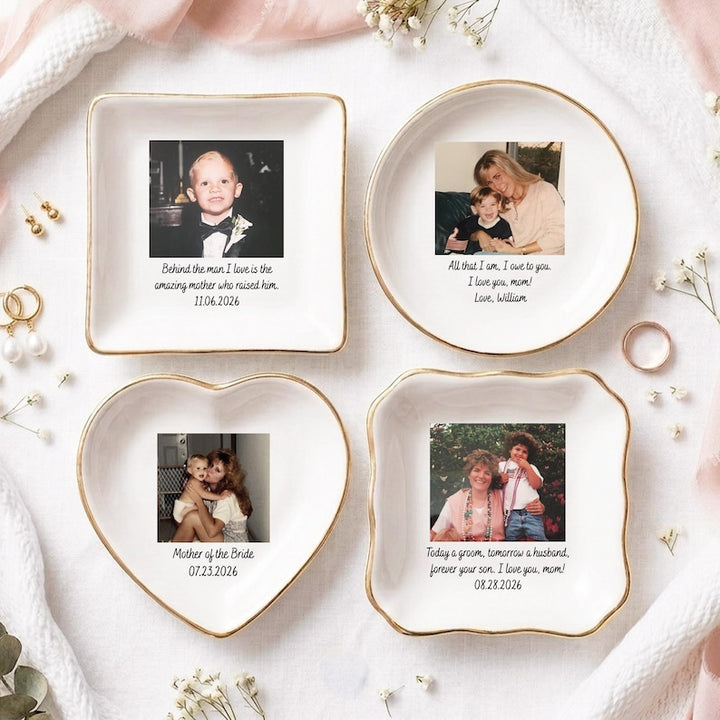 Custom Photo Mother of The Groom Jewelry Dish, Mother of The Bride Jewelry Plate, Jewelry Tray for Mom, Sentimental Wedding Day Gift Mom #P1