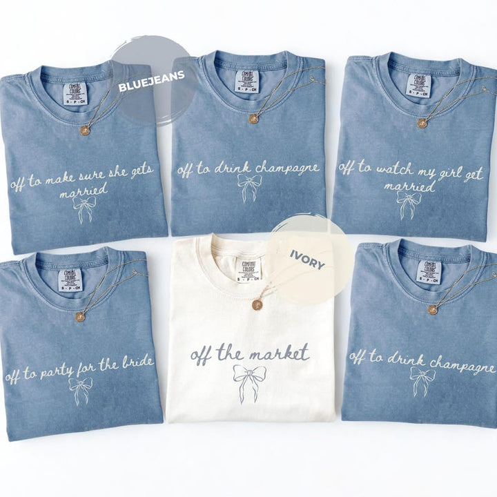 Coquette Bow Bachelorette Shirts Comfort Colors Off The Market Custom Bridal Party Group Tee