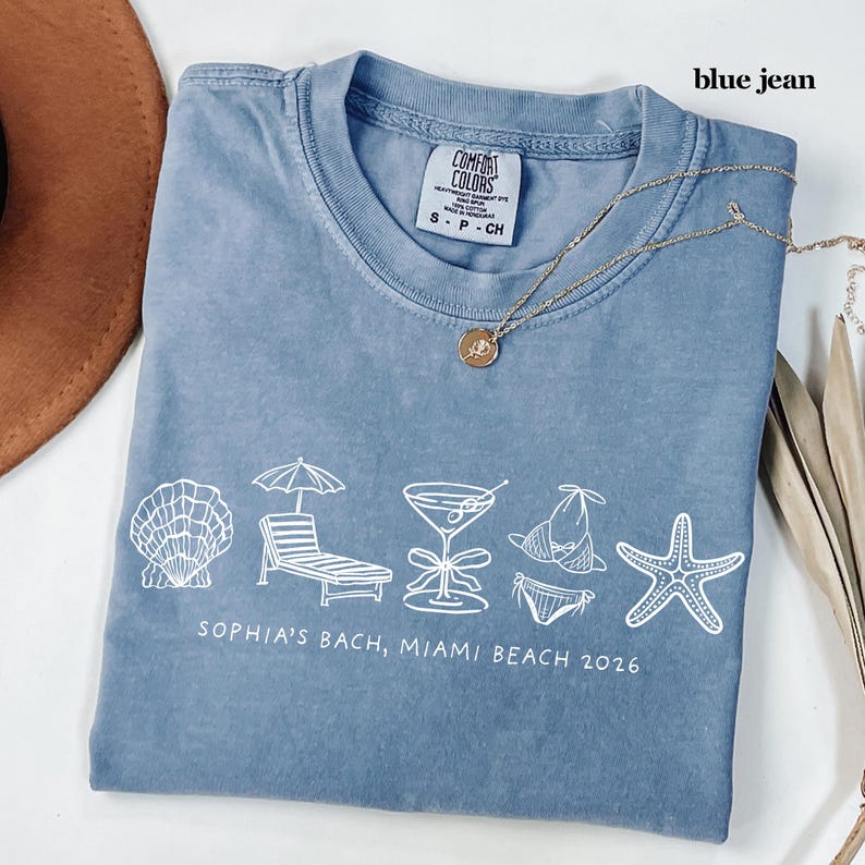 Custom Beach Bachelorette Comfort Colors Shirt, Coastal Bride Trip Tee, Bikini Shell Cocktail Party Shirt