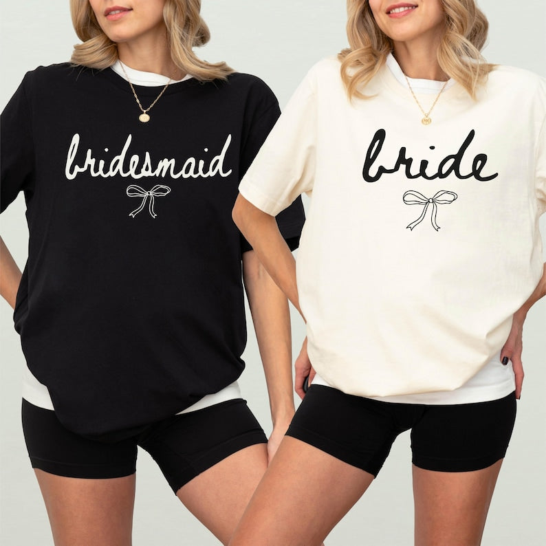 Coquette Bow Bride Shirt, Bachelorette Party Matching Tees, Bridesmaid Tee, Wedding Day Gift, Bridal Shower Shirts