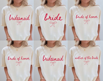 Coquette Bow Bride Shirt, Bachelorette Party Matching Tees, Bridesmaid Tee, Wedding Day Gift, Bridal Shower Shirts