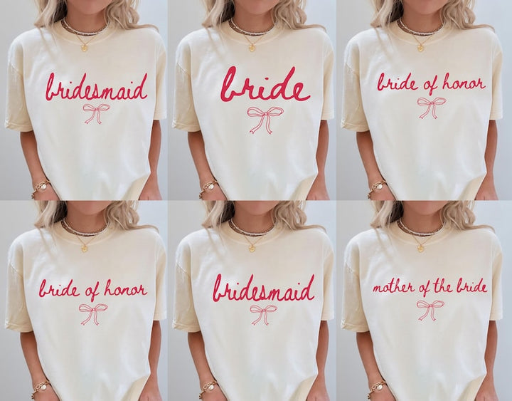 Coquette Bow Bride Shirt, Bachelorette Party Matching Tees, Bridesmaid Tee, Wedding Day Gift, Bridal Shower Shirts
