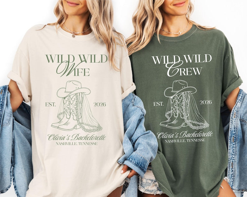 Custom Wild Wild Wife Bachelorette Shirt, Cowboy Bachelorette, Last Rodeo Bachelorette, Bridal Party Outfit, Personalized Girls Trip