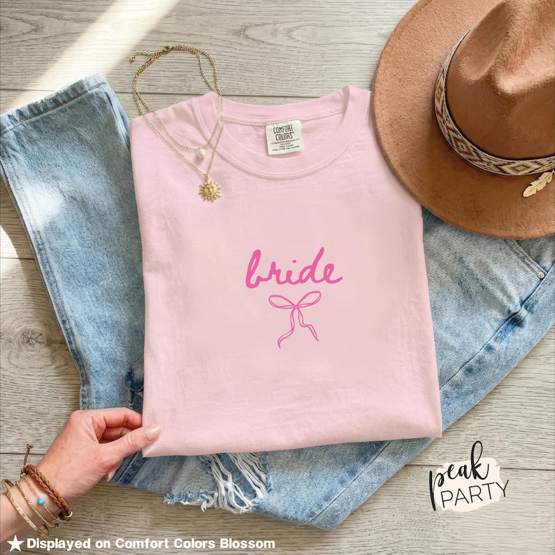 Coquette Bow Bridal Shirt, Bachelorette Outfit for Bride, Wedding Day Tee, Engagement Gift for Bride, Bridal Shower Gift, Bridal Party Shirt