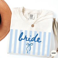Comfort Colors® Bride Shirt, Engagement Shirt for Bride, Newly Engaged Gift for Her, Stripes Coquette Bow Bride Shirt, Bridal Shower TShirt