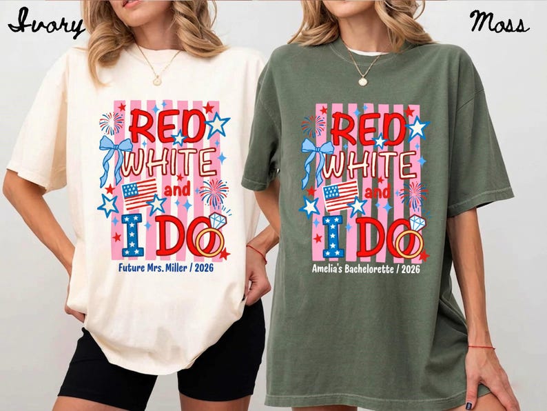 Custom Red White and I Do Shirt Personalized 4th of July Bachelorette Group Tee Matching Patriotic Party Comfort Colors All American Bride