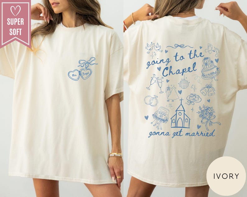 Comfort Colors® Going to the Chapel Personalized Bridal Shirt, Wedding Day of Bride Tee, Gift for Newly Engaged Custom Coquette Future Mrs.