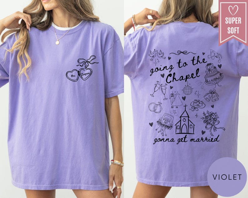 Comfort Colors® Going to the Chapel Personalized Bridal Shirt, Wedding Day of Bride Tee, Gift for Newly Engaged Custom Coquette Future Mrs.