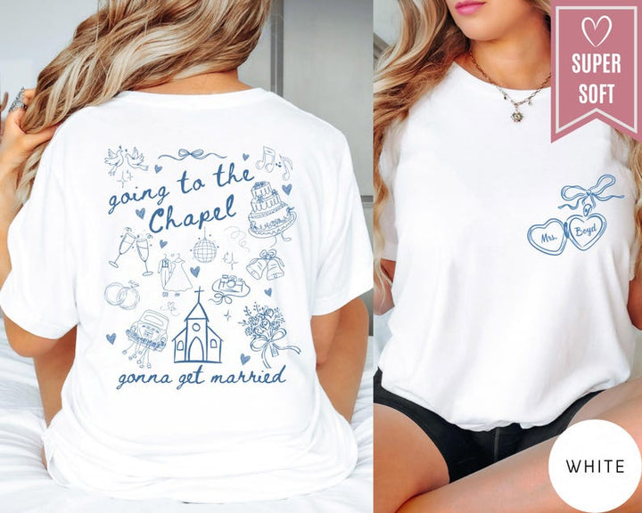 Comfort Colors® Going to the Chapel Personalized Bridal Shirt, Wedding Day of Bride Tee, Gift for Newly Engaged Custom Coquette Future Mrs.