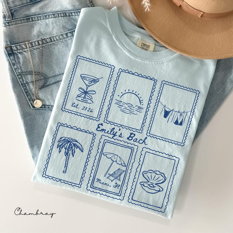 Custom Beach Bachelorette Comfort Colors Shirt, Coastal Bride Trip Tee, Bikini Shell Cocktail Party Shirt, Personalized group T-shirt, Gift